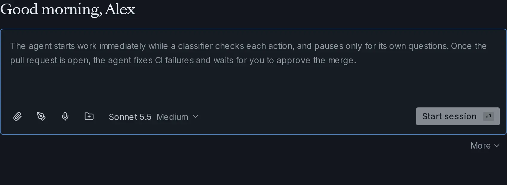 The brief box on the New page, with the Start session button.